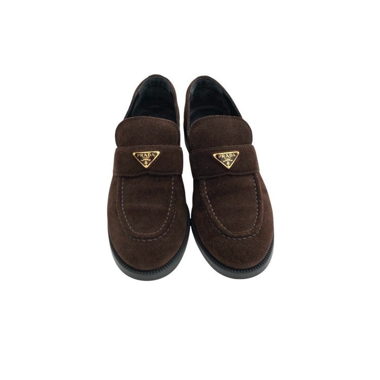 PRADA プラダ ローファー スエード トライアングルプレート ブラウン 38.5 1D329N_103_F0003_F_DD25