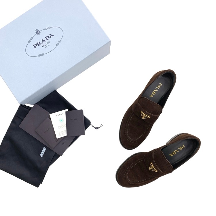 PRADA プラダ ローファー スエード トライアングルプレート ブラウン 38.5 1D329N_103_F0003_F_DD25