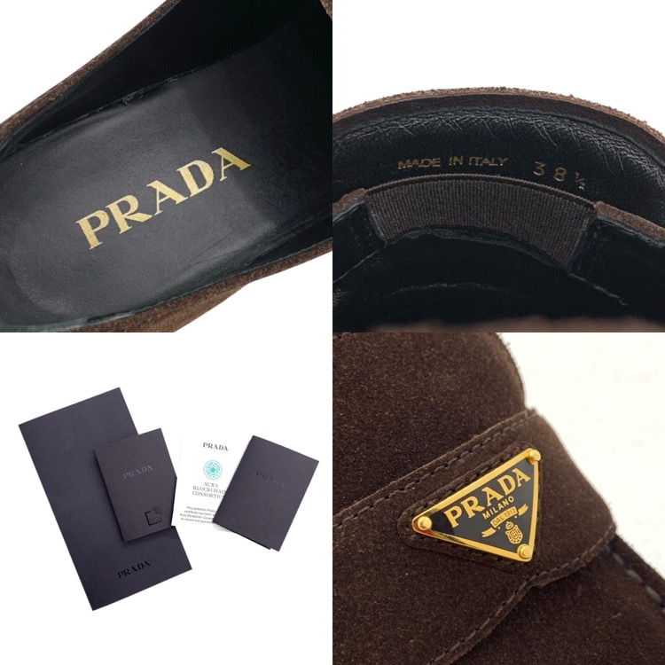 PRADA プラダ ローファー スエード トライアングルプレート ブラウン 38.5 1D329N_103_F0003_F_DD25