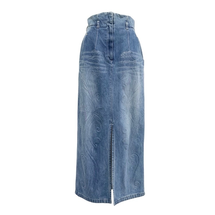 Mame Kurogouchi マメ クロゴウチ Floral Embossed Denim Skirt