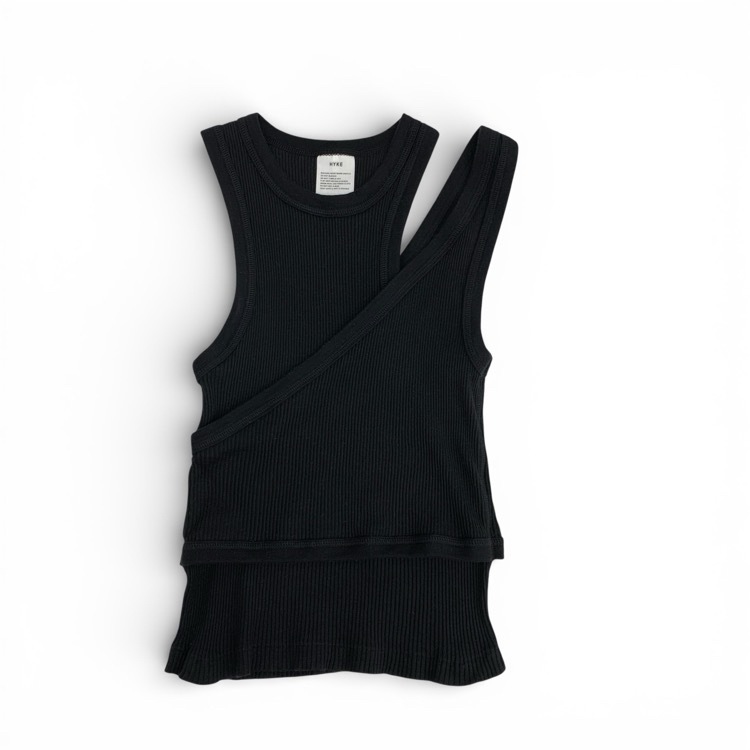 HYKE ハイク DOUBLE SHOULDER TANK TOP レイヤードリブタンクトップ カットソー ブラック 12375