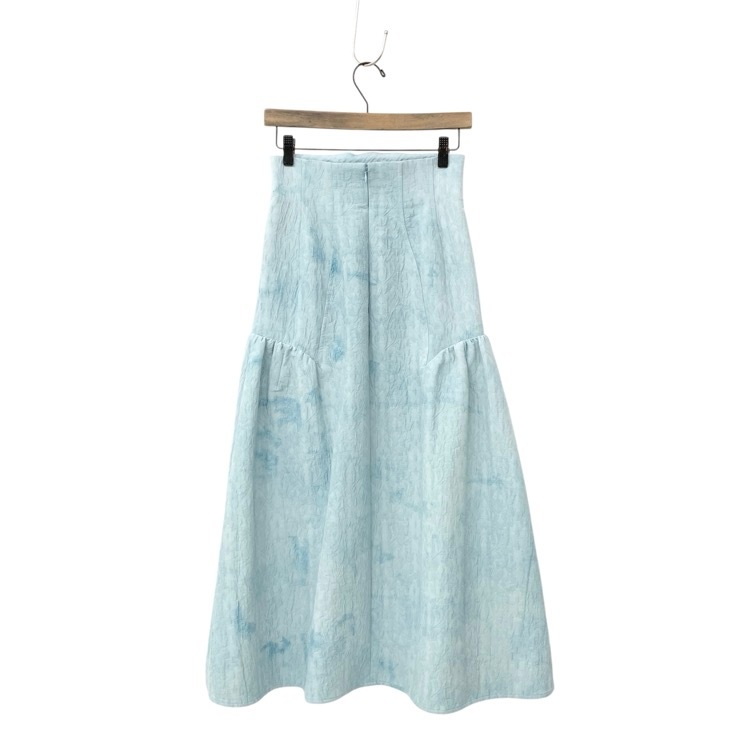 未使用品 2024SS Mame Kurogouchi マメクロゴウチ Unlevel Dyeing Box Pleats Skirt ムラ染めジャガードスカート ブルー 1 MM24SS-SK038
