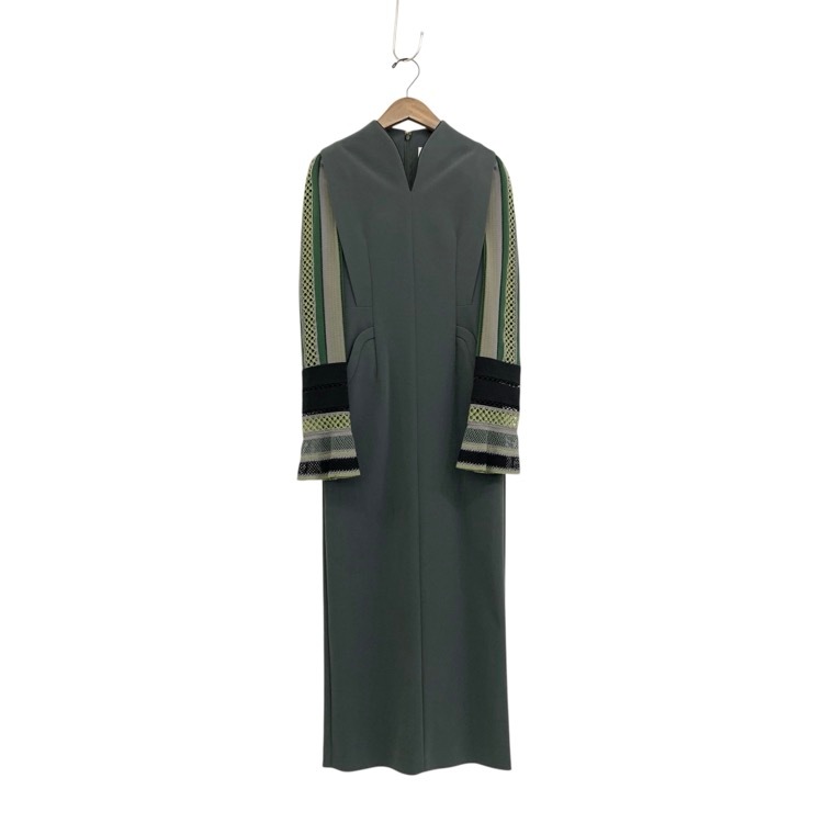 Mame Kurogouchi マメクロゴウチ Acetate Polyester Torchon Lace Sleeve Dress レース袖 ワンピース カーキ 1 MM23FW-DR037