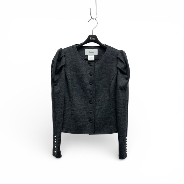 Rene ルネ ニット ジャケット カーディガン ビジュー付き グレー 36 6247020