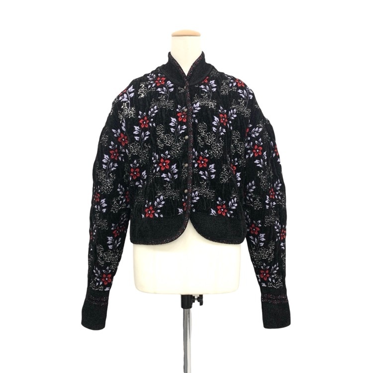 Mame Kurogouchi マメクロゴウチ Floral Motif Chenille Knited Cardigan 花柄ニット カーディガン ブラック 2 MM25FW-KN062