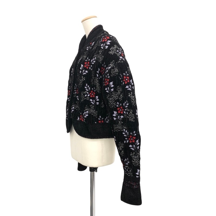 Mame Kurogouchi マメクロゴウチ Floral Motif Chenille Knited Cardigan 花柄ニット カーディガン ブラック 2 MM25FW-KN062