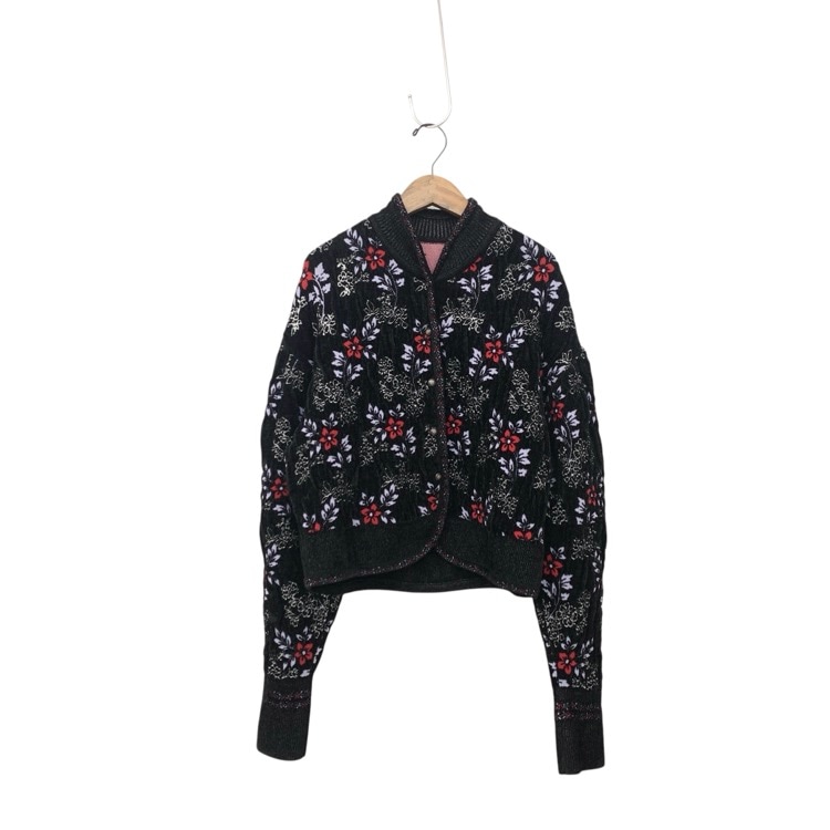 Mame Kurogouchi マメクロゴウチ Floral Motif Chenille Knited Cardigan 花柄ニット カーディガン ブラック 2 MM25FW-KN062