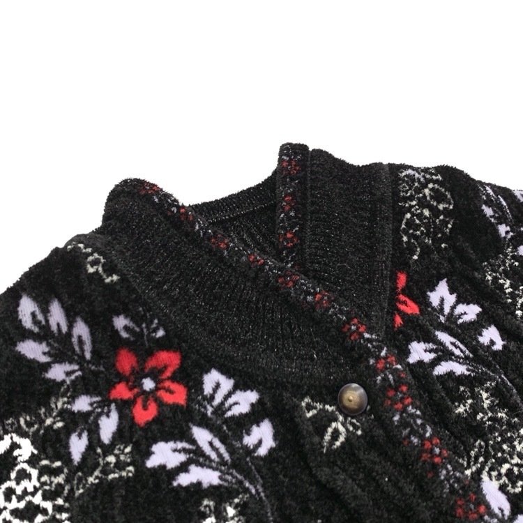 Mame Kurogouchi マメクロゴウチ Floral Motif Chenille Knited Cardigan 花柄ニット カーディガン ブラック 2 MM25FW-KN062