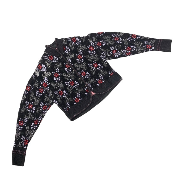 Mame Kurogouchi マメクロゴウチ Floral Motif Chenille Knited Cardigan 花柄ニット カーディガン ブラック 2 MM25FW-KN062