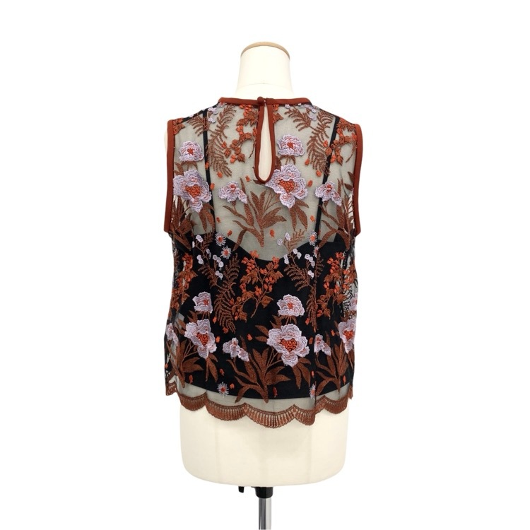 Mame Kurogouchi マメクロゴウチ 花柄 レーストップス ブラウス ブラウン 2 MM17AW-SH052