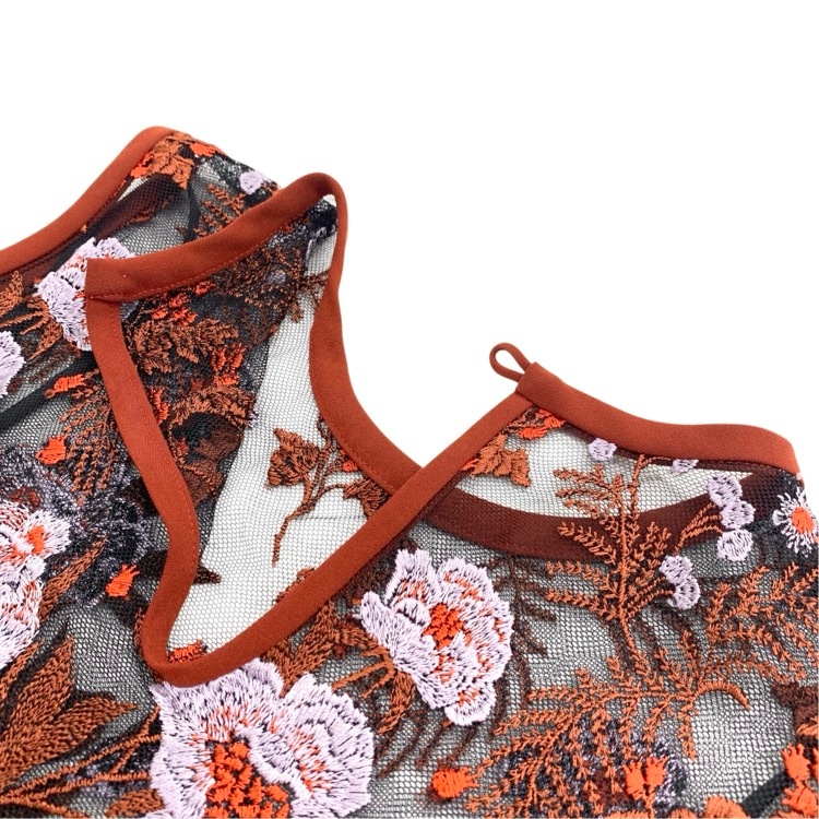 Mame Kurogouchi マメクロゴウチ 花柄 レーストップス ブラウス ブラウン 2 MM17AW-SH052
