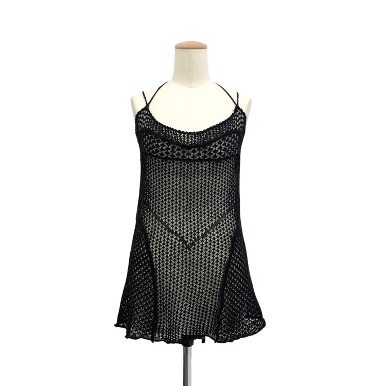 2025SS FETICO フェティコ LACE KNIT SLIP DRESS レースニットスリップドレス ミニワンピース ブラック 2 FTC252-0715