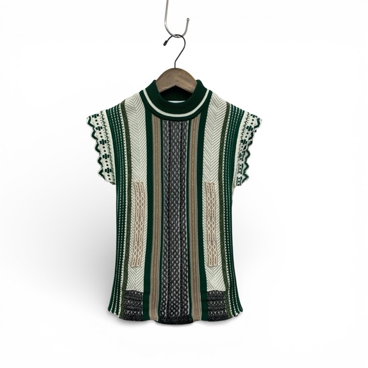 Mame Kurogouchi マメクロゴウチ Knit Stripe Tops ニットストライプトップス ノースリーブ グリーン 2 MM20SS-KN033