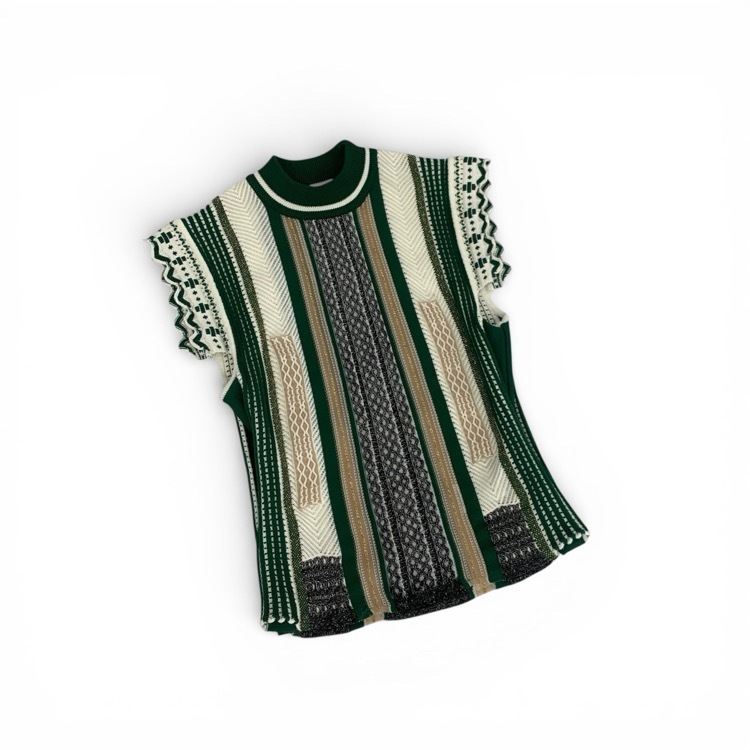 Mame Kurogouchi マメクロゴウチ Knit Stripe Tops ニットストライプトップス ノースリーブ グリーン 2 MM20SS-KN033
