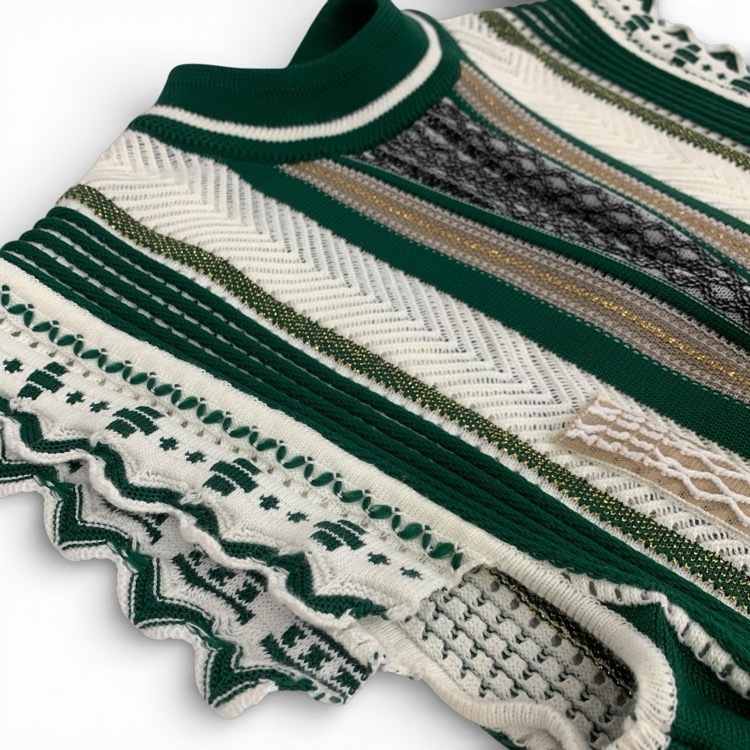 Mame Kurogouchi マメクロゴウチ Knit Stripe Tops ニットストライプトップス ノースリーブ グリーン 2 MM20SS-KN033