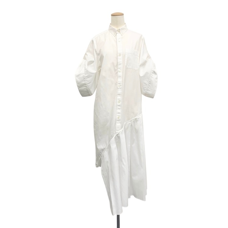 HYKE ハイク BUTTON-DOWN SHIRT DRESS アシンメトリー シャツワンピース ホワイト 1 241-16205