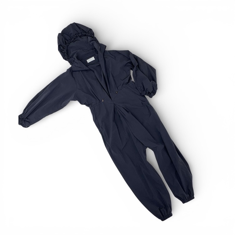 Mame Kurogouchi マメクロゴウチ Split Yarn Hooded Jump Suit スプリットヤーン ジャンプスーツ オールインワン ネイビー 1 MM25SS-OA013