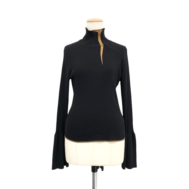 Mame Kurogouchi マメクロゴウチ Kintsugi High Neck Knitted Top 金継ぎハイネックニット ブラック 2 MM24FW-KN078