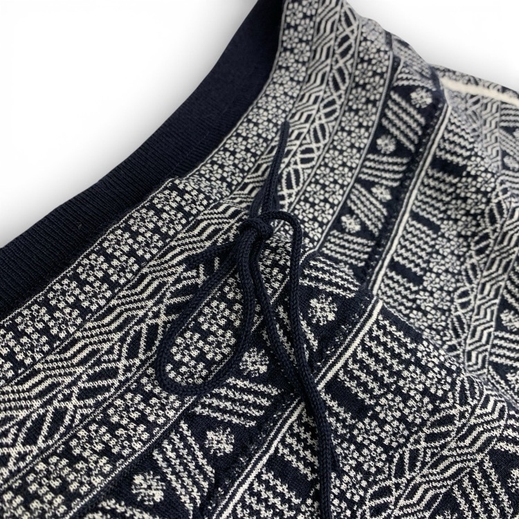 Mame Kurogouchi マメクロゴウチ Mishima Karatsu Small Floral Pattern Knitted Trousers 三島唐津ニットパンツ ネイビー 2 MM24FW-KN109