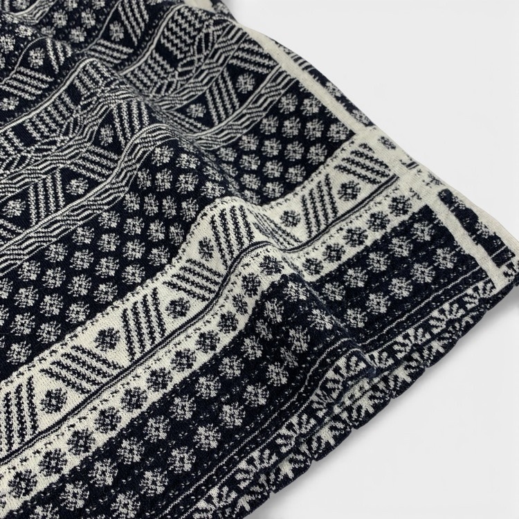 Mame Kurogouchi マメクロゴウチ Mishima Karatsu Small Floral Pattern Knitted Trousers 三島唐津ニットパンツ ネイビー 2 MM24FW-KN109