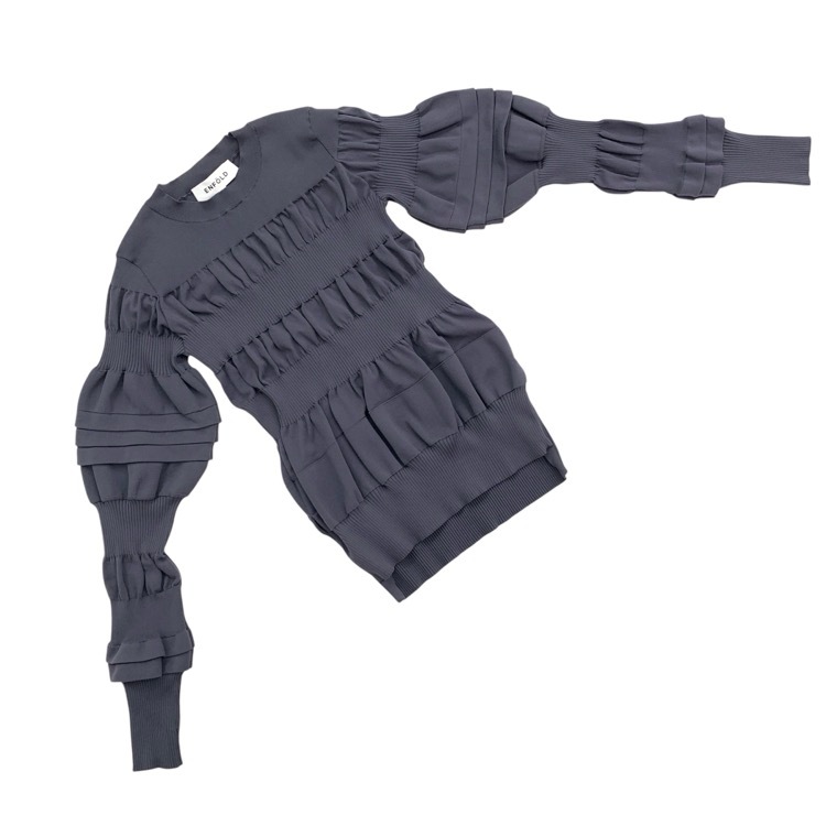 ENFOLD エンフォルド BUMPY PULLOVER 天竺リブ編みニットプルオーバー カットソー グレー 38 300HA470-1100