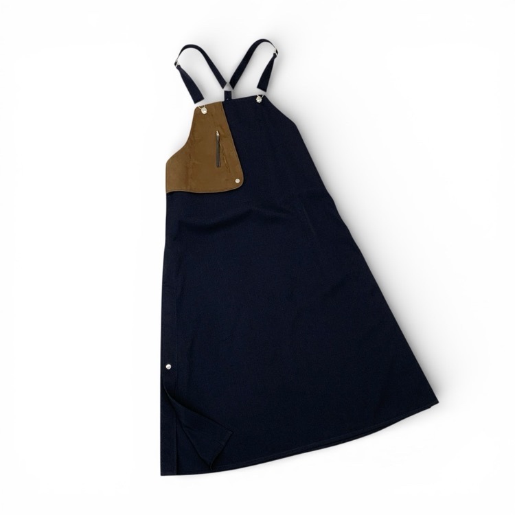 THE RERACS ザ リラクス GUNFLAP APRON DRESS ガンフラップエプロンワンピース ダークネイビー×ブラウン 38 23SS-REOP-121L-J