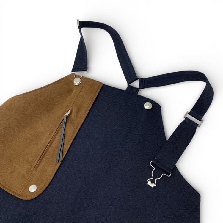 THE RERACS ザ リラクス GUNFLAP APRON DRESS ガンフラップエプロンワンピース ダークネイビー×ブラウン 38 23SS-REOP-121L-J
