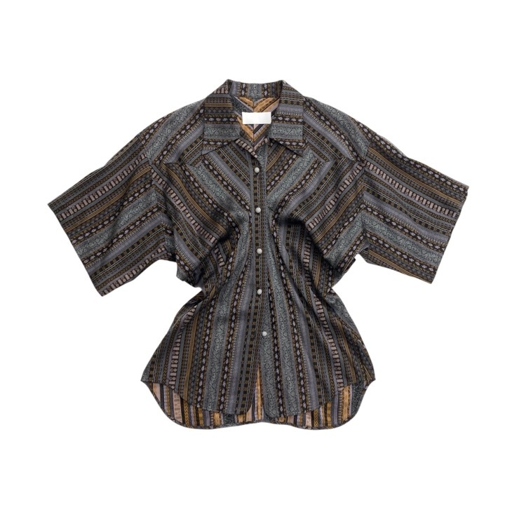 Mame Kurogouchi マメクロゴウチ Stripe Jacquard Open-Collar Shirt ミンサー織り ブラック 2 MM25SS-SH080
