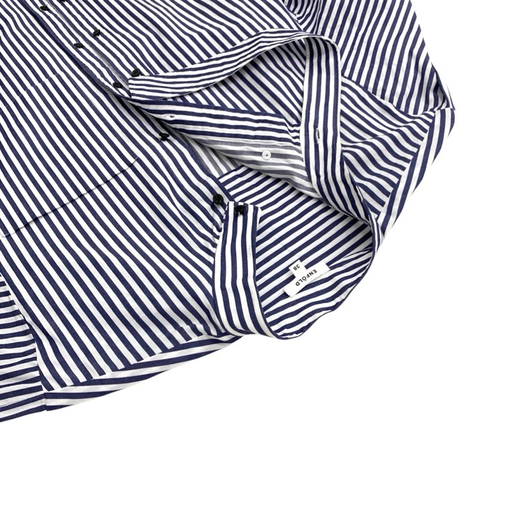 ENFOLD エンフォルド LONG-COLLAR SHIRT ストライプデザインシャツ ブラウス ブルー 38 300GA230-1470
