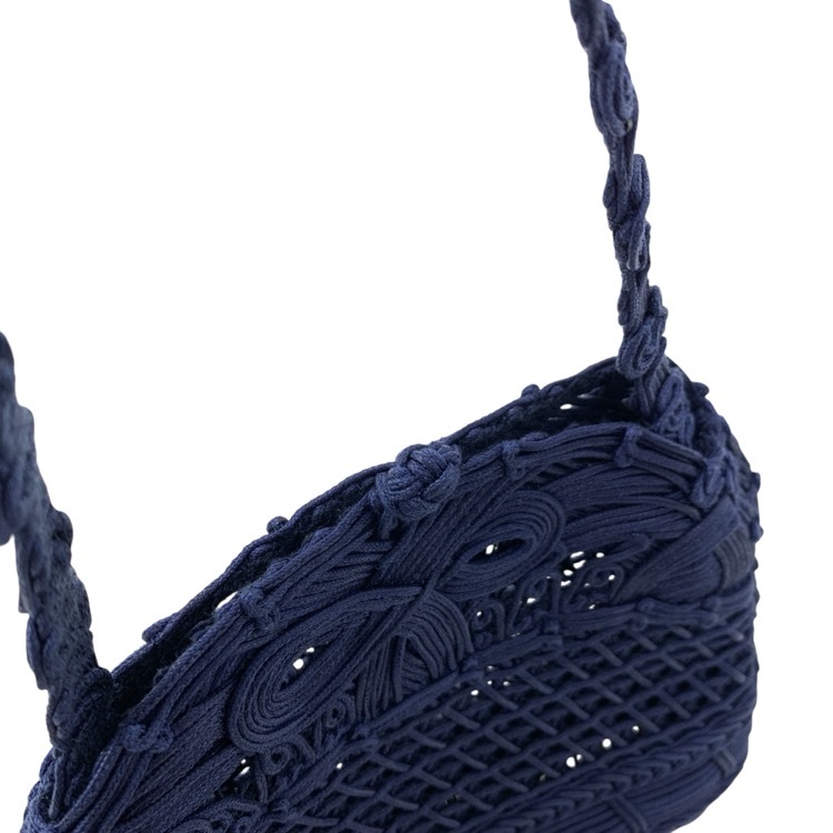 未使用品 Mame Kurogouchi マメクロゴウチ Cord Embroidery Hanakago Mini Hand Bag 花籠ハンドバッグ ネイビー F MM23FW-AC310