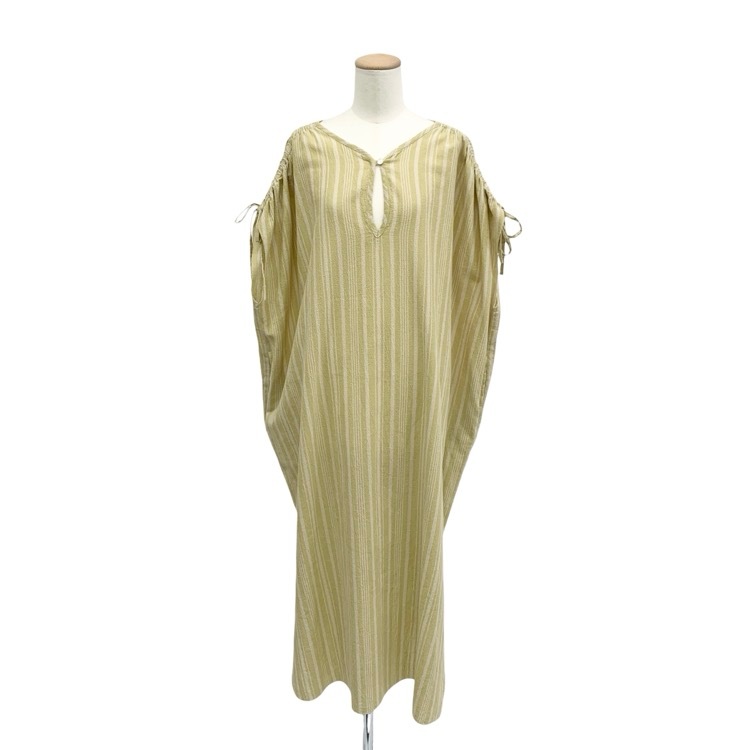 2025SS PHEENY フィーニー Cotton stripe N/S dress コットンストライプノースリーブワンピース ライム F PS25-OP02
