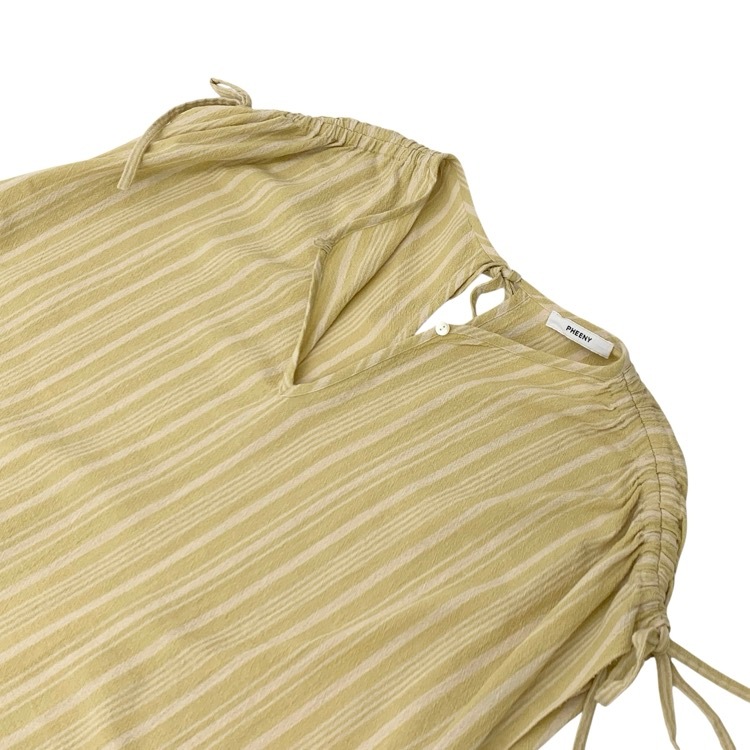 2025SS PHEENY フィーニー Cotton stripe N/S dress コットンストライプノースリーブワンピース ライム F PS25-OP02