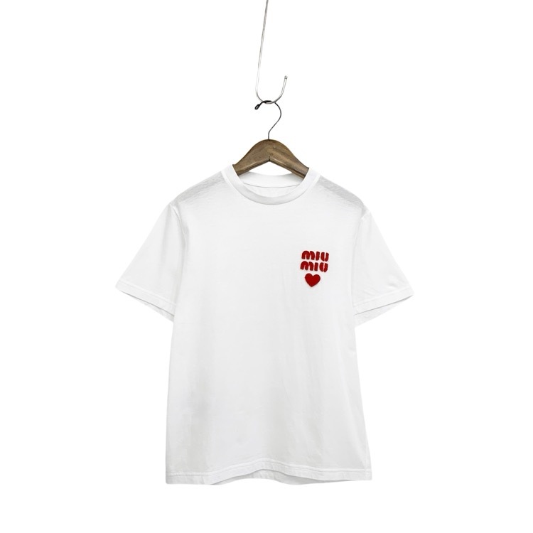 miu miu ミュウミュウ ハートロゴ 半袖 Tシャツ ホワイト M AMM120231983 RFIDタグ
