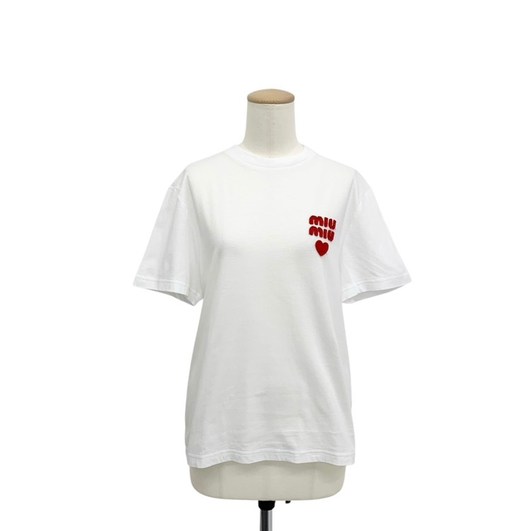 miu miu ミュウミュウ ハートロゴ 半袖 Tシャツ ホワイト M AMM120231983 RFIDタグ