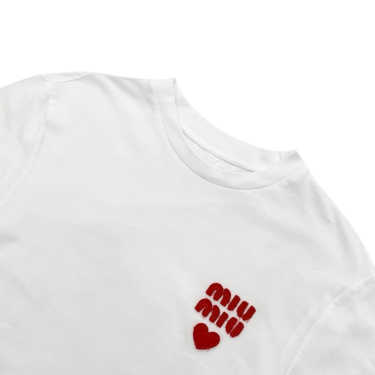 miu miu ミュウミュウ ハートロゴ 半袖 Tシャツ ホワイト M AMM120231983 RFIDタグ