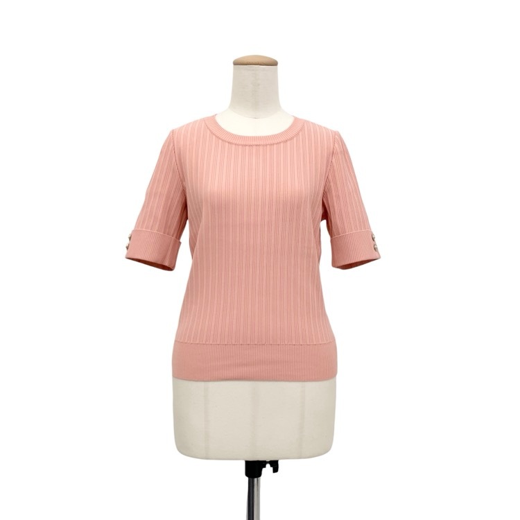 FOXEY フォクシー ニットトップ マルティーニ Knit Top “Martini” ハーフスリーブ サーモンピンク 38 45838-KSTOG