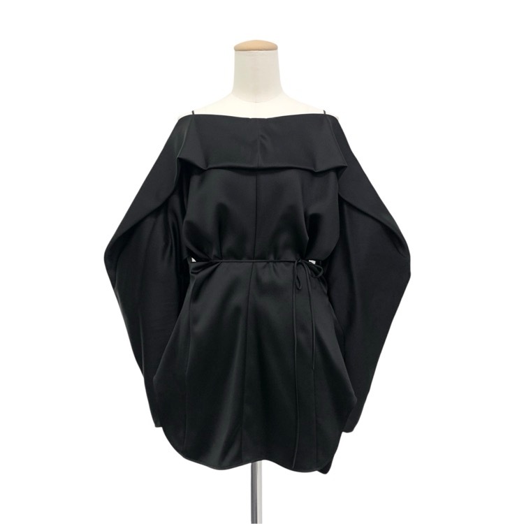 Mame Kurogouchi マメクロゴウチ Embossed Leather Motif Triacetate Top オフショルダー ブラウス ブラック 2 MM25FW-SH055
