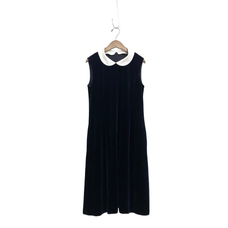 VELOUR NOIR by FOXEY NEWYORK フォクシー ドレス ティアラ ベロア 白襟2way ミッドナイトブルー 38 44838-VA00E