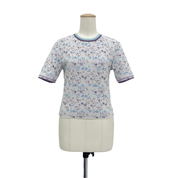 Mame Kurogouchi マメクロゴウチ Floral Motif Glitter Short Sleeve Knit Top ショート丈 ニット トップス ホワイト 1 MM26SS-KN008