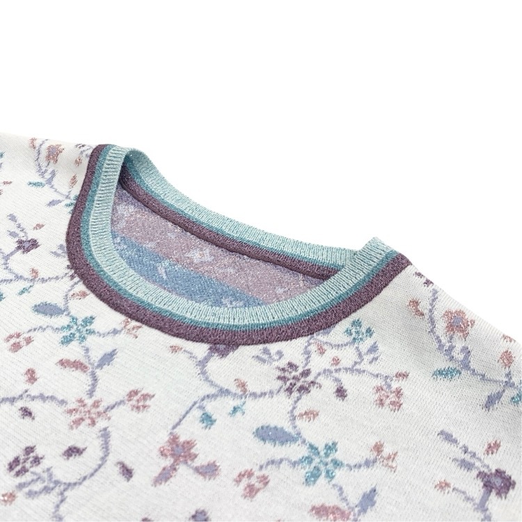 Mame Kurogouchi マメクロゴウチ Floral Motif Glitter Short Sleeve Knit Top ショート丈 ニット トップス ホワイト 1 MM26SS-KN008