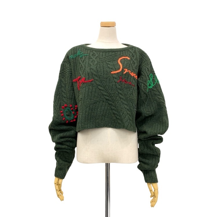 未使用品 Mame Kurogouchi マメクロゴウチ Cable Knit Loose Top with Hand Stitched Letter ゆめ ニット 刺繍 セーター 1 MM22FW-KN030