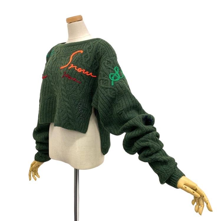 未使用品 Mame Kurogouchi マメクロゴウチ Cable Knit Loose Top with Hand Stitched Letter ゆめ ニット 刺繍 セーター 1 MM22FW-KN030