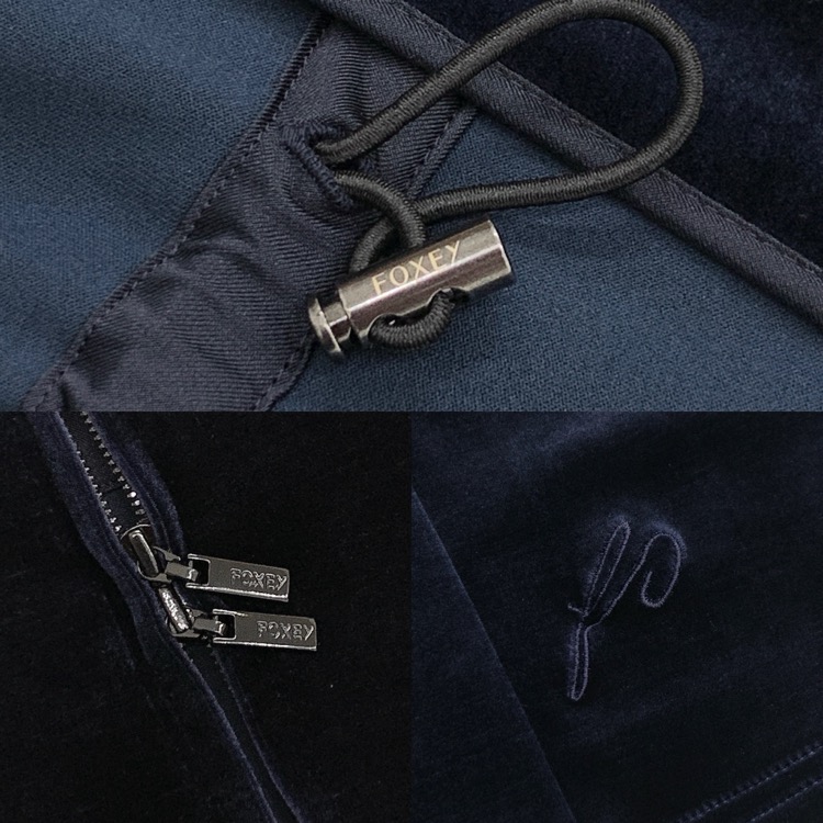 VELOUR NOIR by FOXEY NEWYORK フォクシー カーディガン スポーティベロア ミッドナイトブルー 38 44834-VAJOE