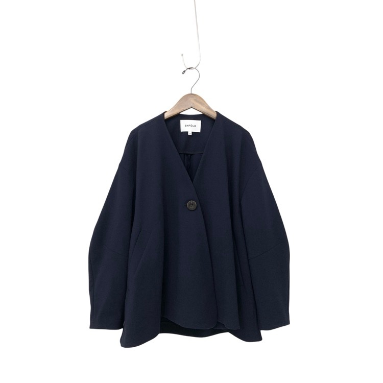 ENFOLD エンフォルド VASE JACKET ノーカラーフロントボタン ジャケット ネイビー 36 300GS930-0330