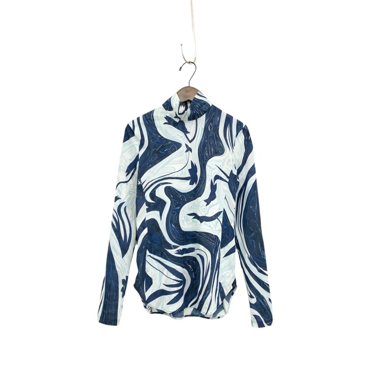 Mame Kurogouchi マメクロゴウチ Marble Print Jersey High Neck Top マーブルプリントハイネックカットソー ブルー 1 MM24SS-JS077