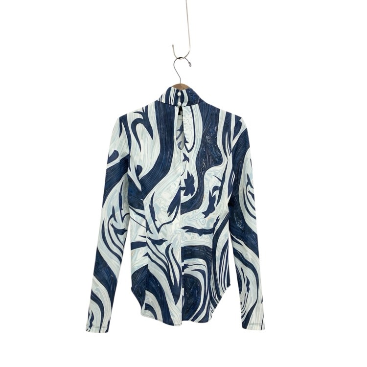 Mame Kurogouchi マメクロゴウチ Marble Print Jersey High Neck Top マーブルプリントハイネックカットソー ブルー 1 MM24SS-JS077