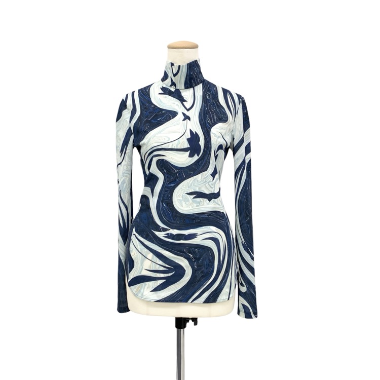 Mame Kurogouchi マメクロゴウチ Marble Print Jersey High Neck Top マーブルプリントハイネックカットソー ブルー 1 MM24SS-JS077