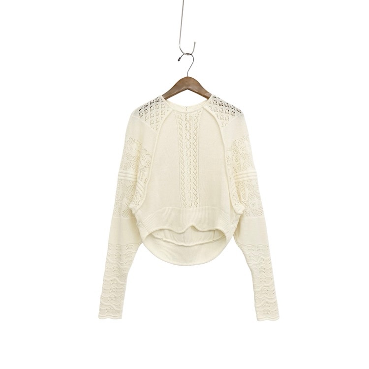 Mame Kurogouchi マメクロゴウチ Lace Knitted Top レース編みニット トップス ホワイト 2 MM25SS-KN069