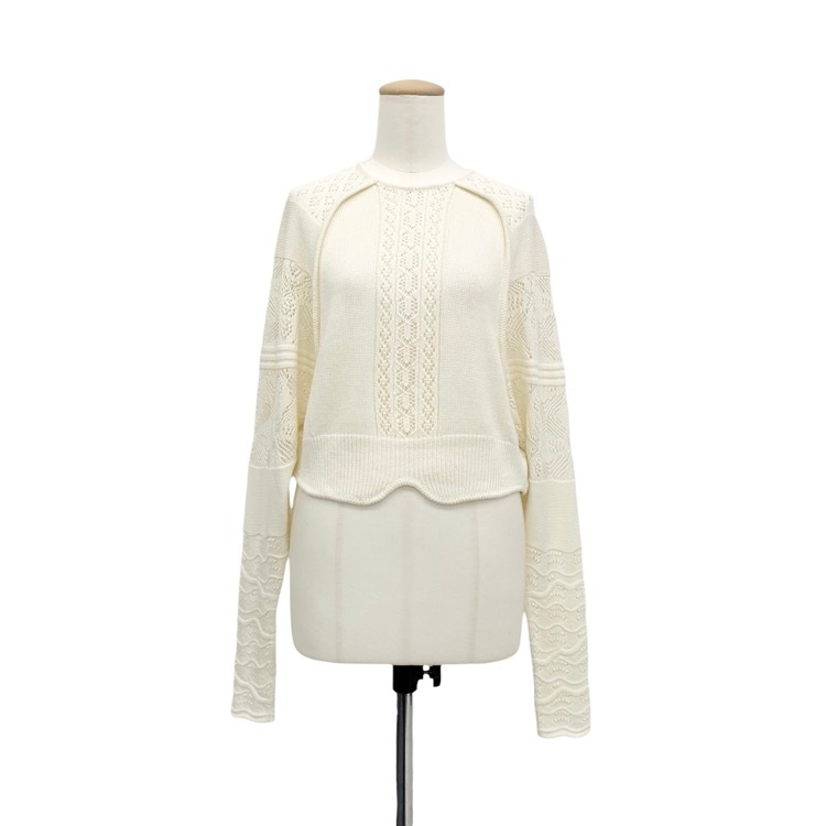 Mame Kurogouchi マメクロゴウチ Lace Knitted Top レース編みニット トップス ホワイト 2 MM25SS-KN069