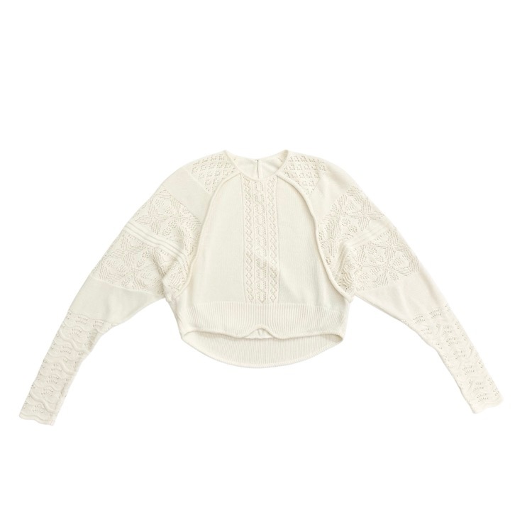 Mame Kurogouchi マメクロゴウチ Lace Knitted Top レース編みニット トップス ホワイト 2 MM25SS-KN069
